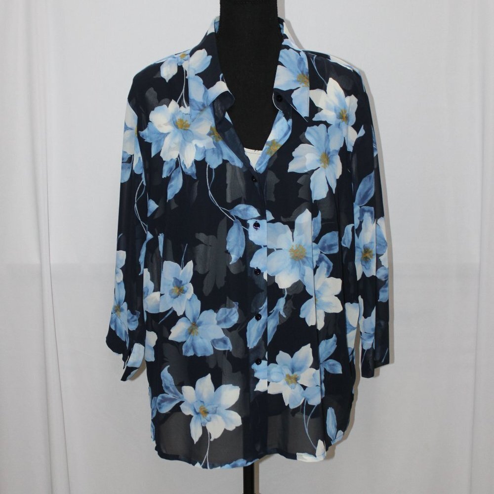 Emma James Blue 2PC Sheer Blouse & Cami